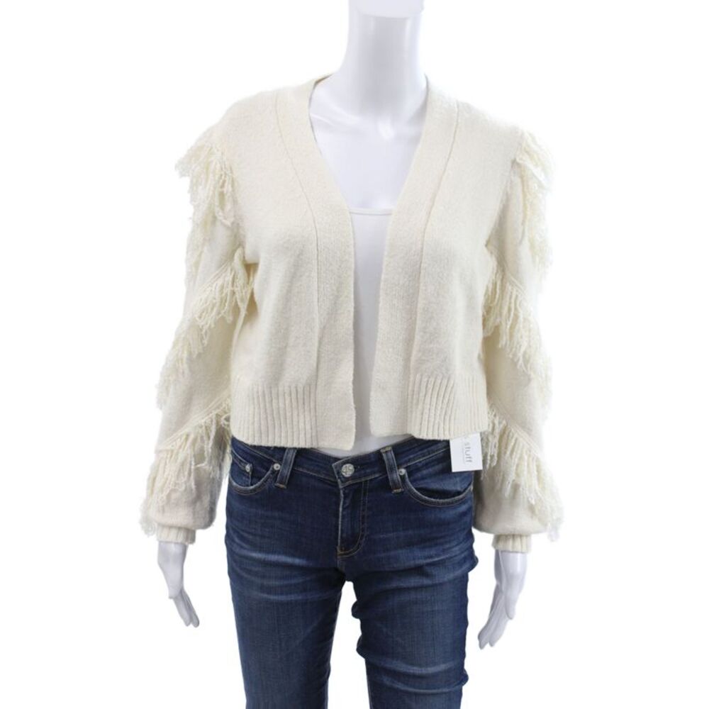 525 Womens Ivory V Neck Cardigan Boho Long Sleeve 54% Cotton Size XS